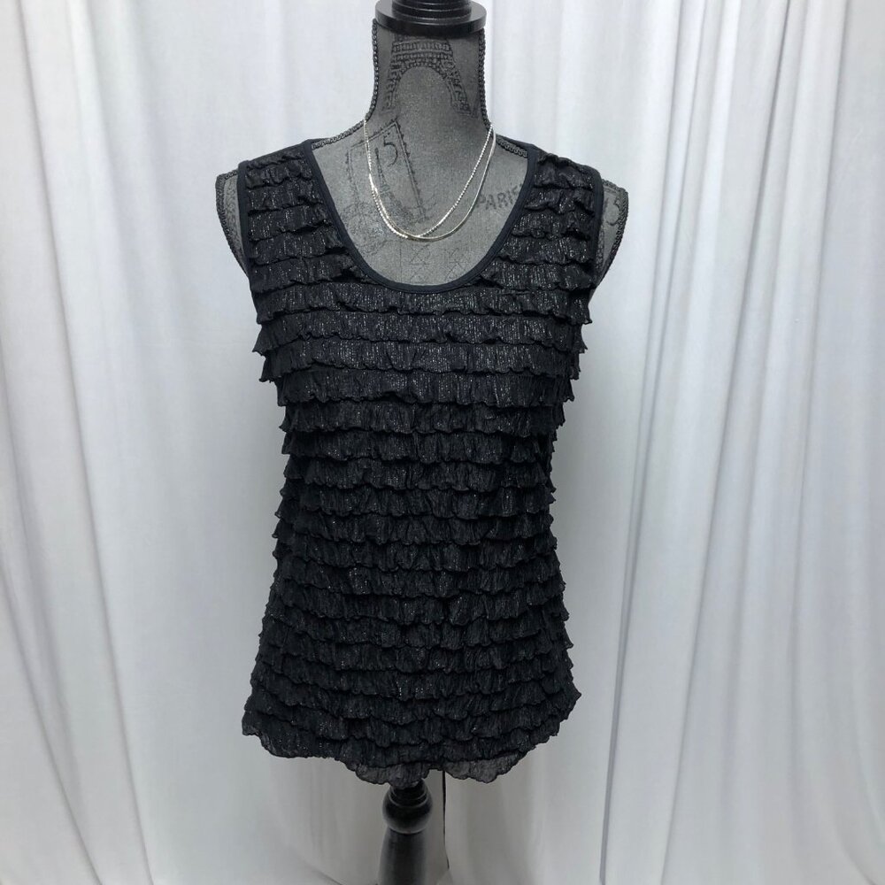 Christopher and Banks Top Womens Size Small Black Silver Ruffles Sleeveless